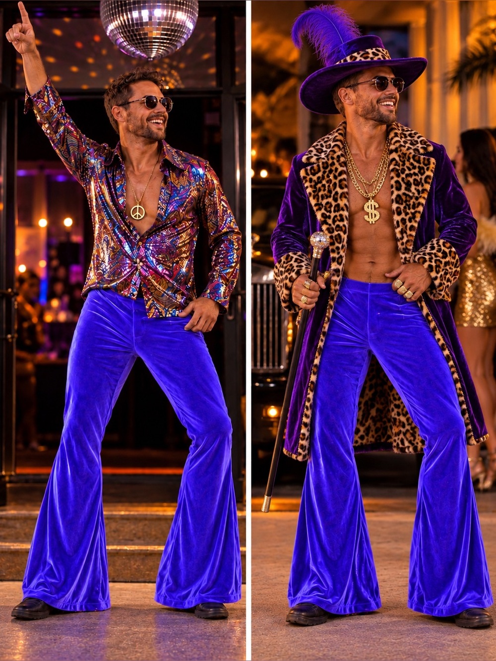 Men’s XXL Purple Bell Bottom Velvet Leggings. Halloween Costumes Festivals Soft!